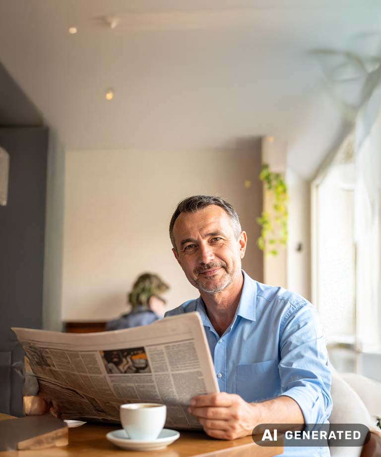 Mann mit Zeitung in der Hand (KI-generiertes Bild)