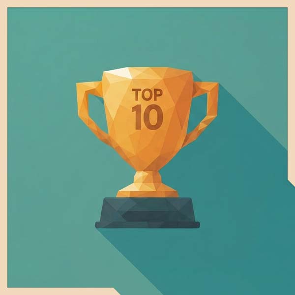  Pokal mit der Aufschrift Top 10